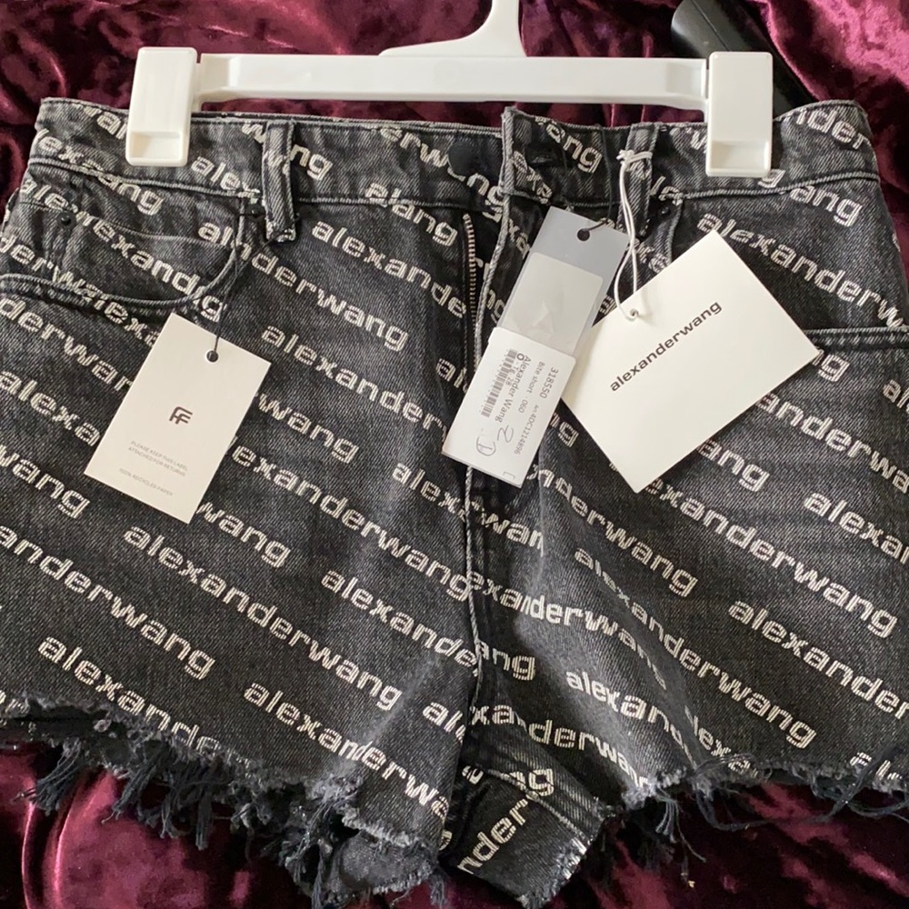 Alexander Wang Black Denim Logo Cutoff Shorts